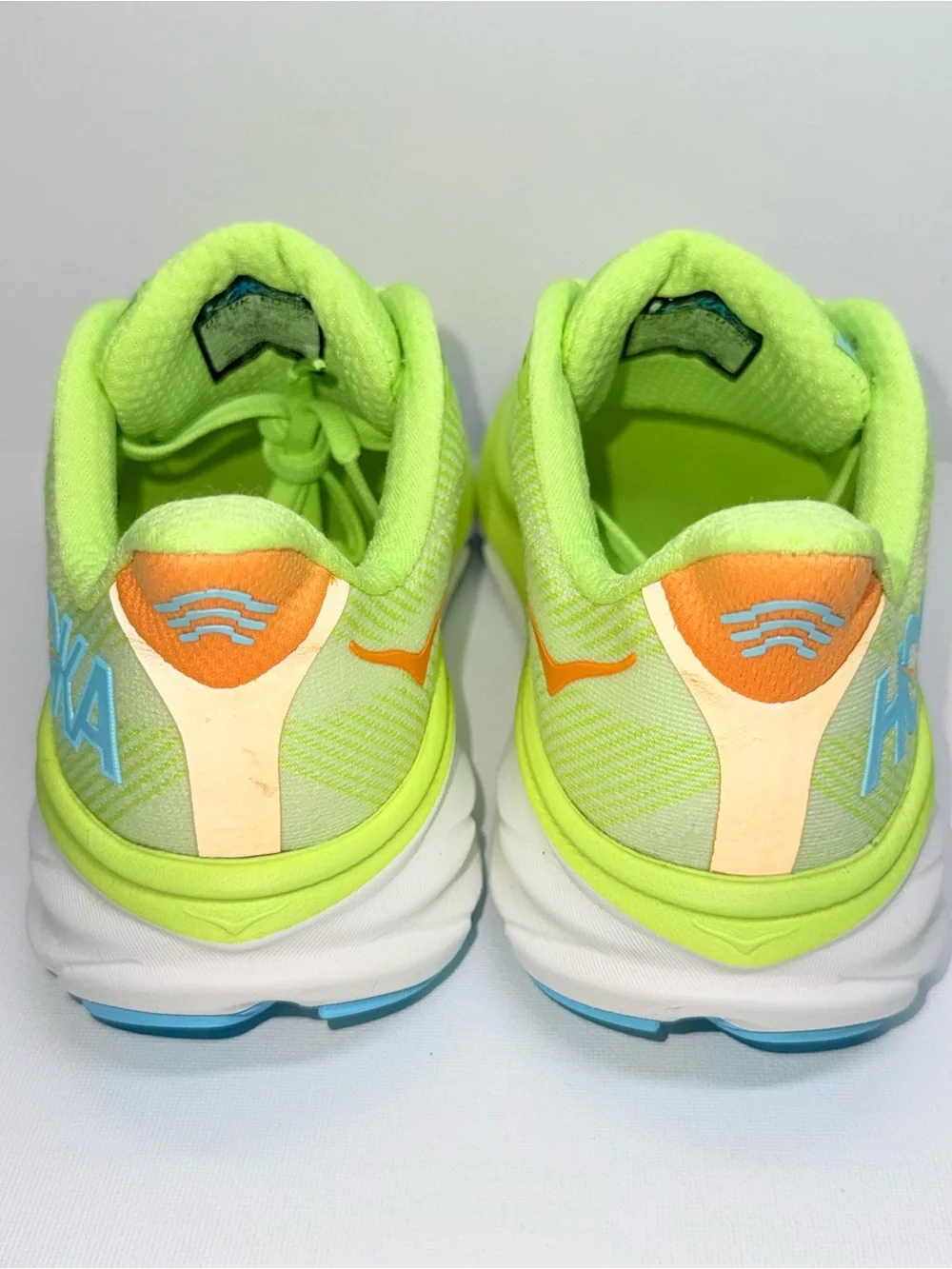 Hoka One One Women's Running Shoes - Neon Lime with Blue & Orange Accents